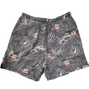 Men's Nautica Swim Trunks Blue Nautical Maps Large Pockets Preppy Lined‎ Beach